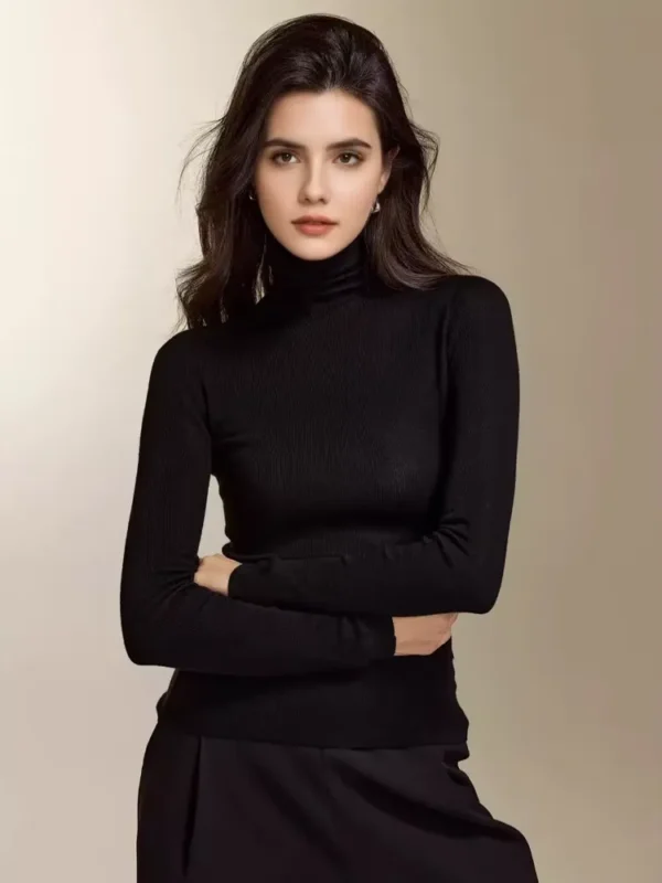 SuyaDream, Women Turtleneck Pullovers, 100%Merino Wool, High Collar, Whole Garment Sweaters, 2025 Fall Winter Slim Warm Top